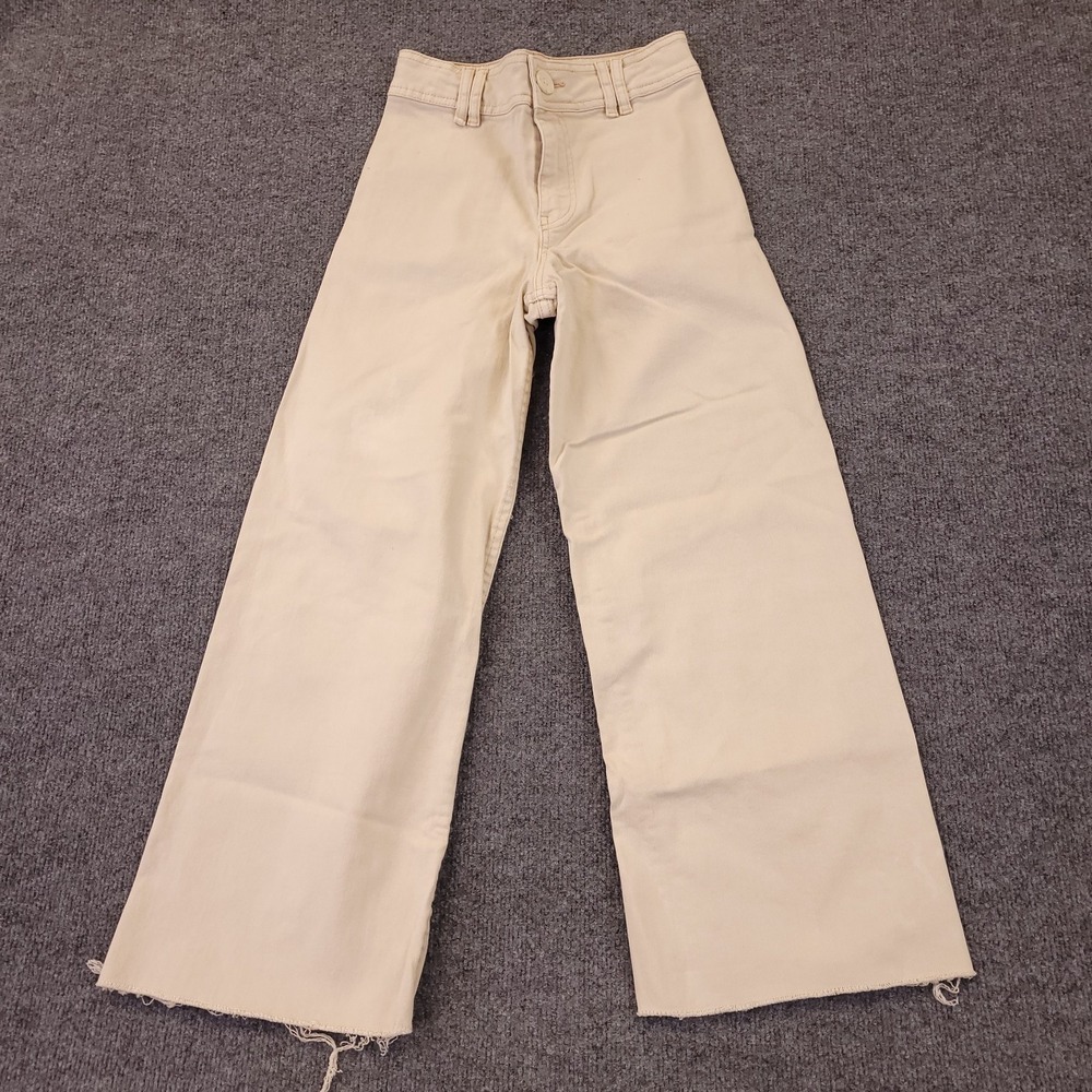 Zara Wide Leg Crop Jeans Womens Size 11-12 (24x24) Light Brown Beige High Rise